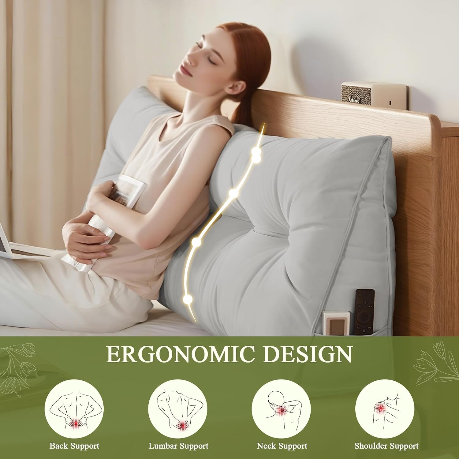 DANGHOOGY Headboard Pillow Twin, Large Triangular Wedge Headboard Pillow for Reading and Resting, Backrest Positioning Support Pillow…