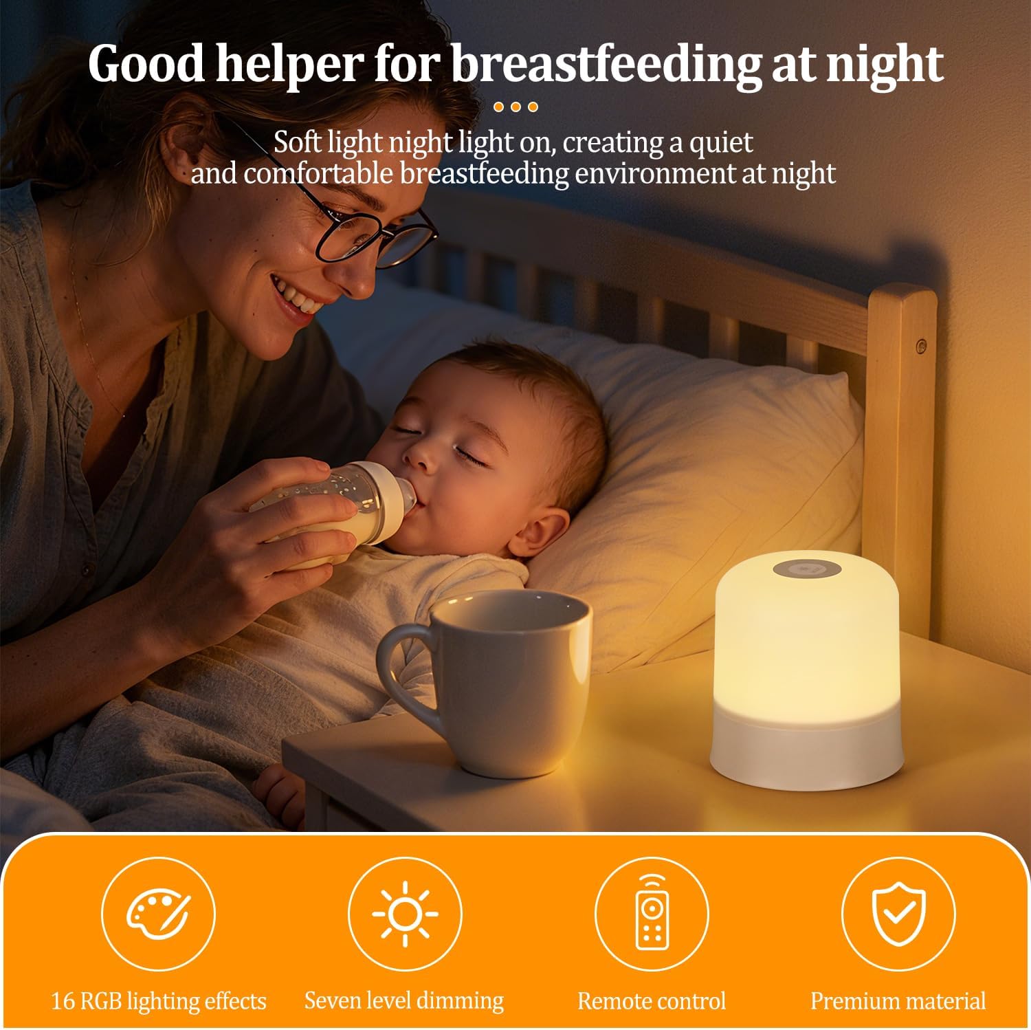 Night Light Bedside Lamp with Touch and Remote Control, 13 RGB Colors Changing 5 Brightness Dimmable Table lamp, Rechargeable Portable…