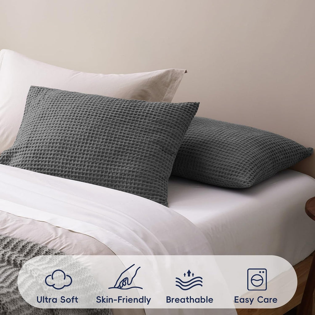 Phf Ultra Soft Waffle Weave Pillow Shams Queen Size, No Insert, 2 Pack 20" x 30" Pillowcases, Breathable & Skin-Friendly Pillow Cases, Styli…