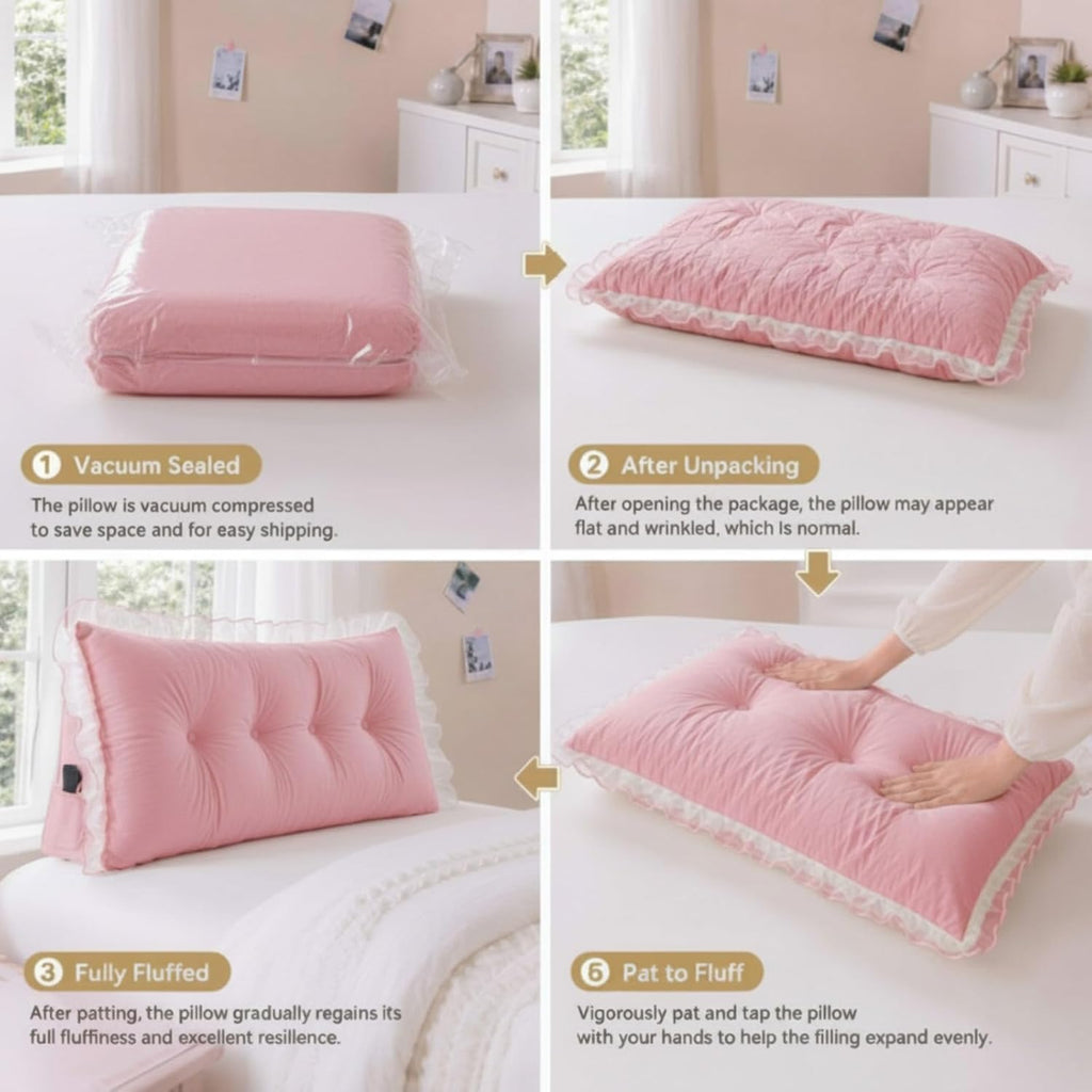 Leinuosen 39 in Ruffle Wedge Headboard Pillow for Dorm Twin XL College Bed Reading Bolster Dorm Velvet Triangular Bed Backrest Wedge…
