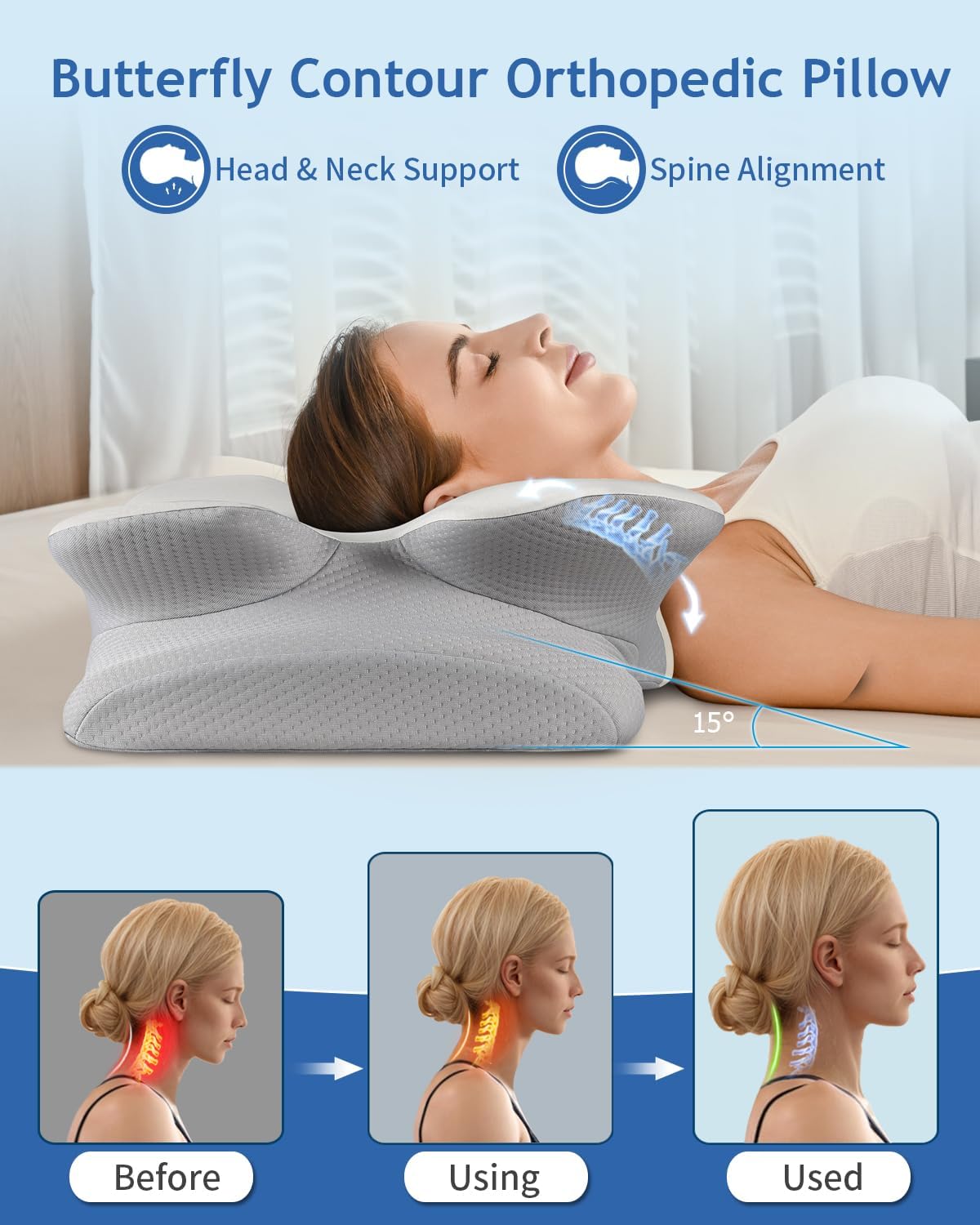 TujamiCervicalNeckPillow Cervical Neck Pillow for Sleeping, Cooling Ergonomic Contour Side Sleeper Pillow for Neck Support, Odorless Soft M…