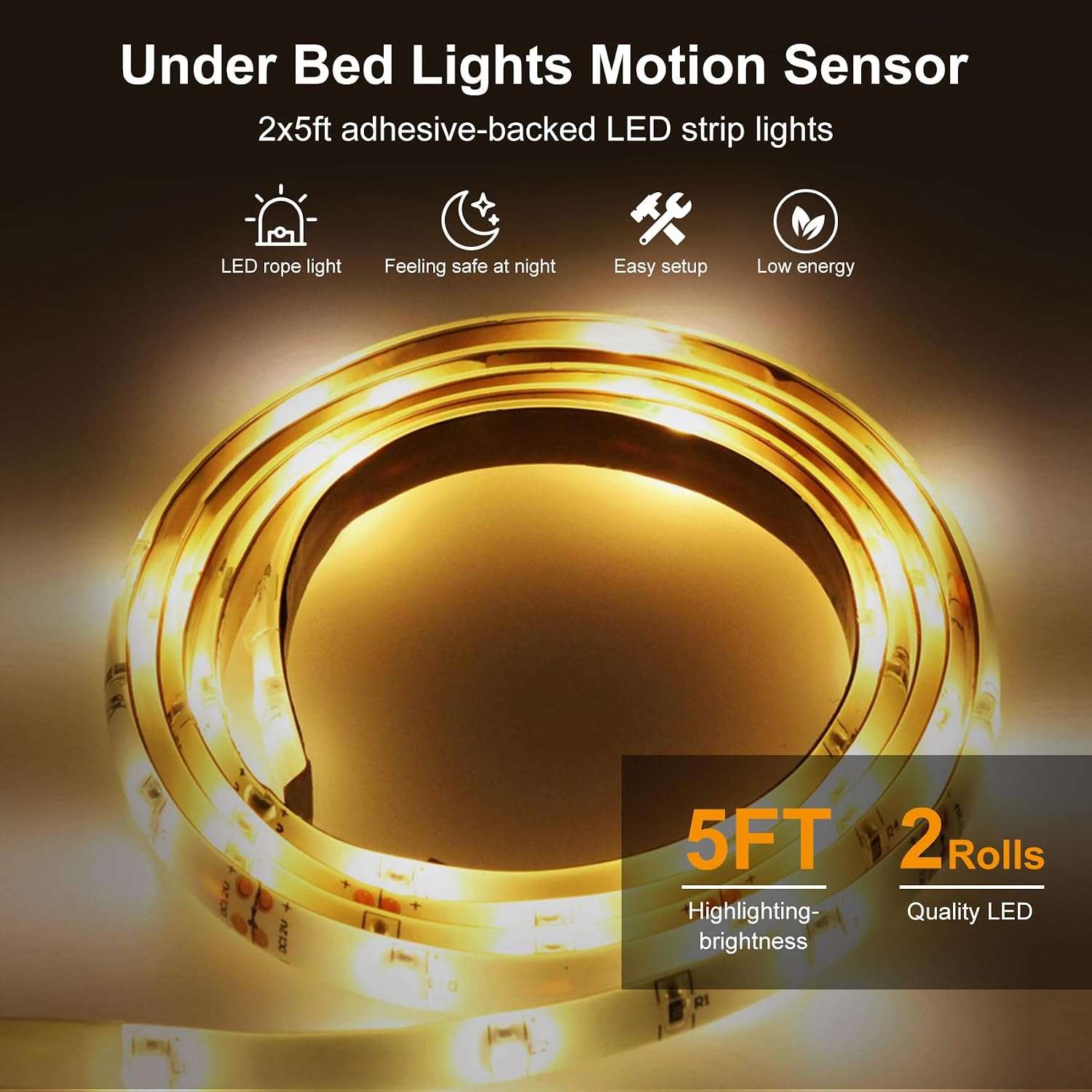 Vansky Motion Activated Bed Light, Flexible LED Strip Motion Sensor Night Light Bedside Lamp Illumination with Automatic Shut Off Timer…