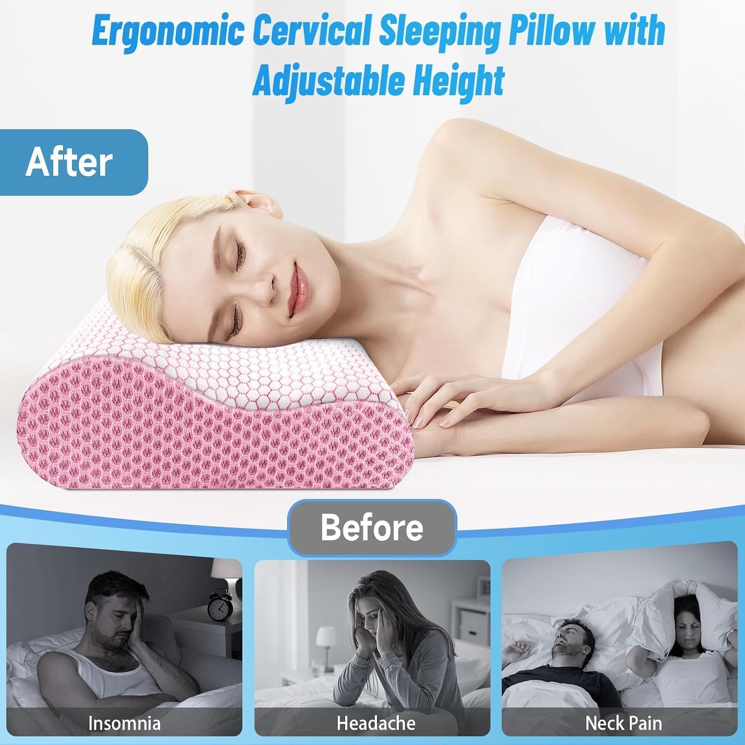 CloudBliss Memory Foam Pillow, Ergonomic Neck Contour Cervical Pillow for Back and Shoulder Pain, Orthopedic Pillow for Neck, for Sleeping…