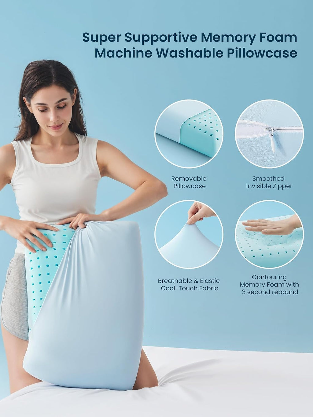 Sleepzonelife SLEEP ZONE Cooling Memory Foam Pillow - Odorless, Breathable, Skin-Friendly with Superior Support for Back, Stomach or Side S…