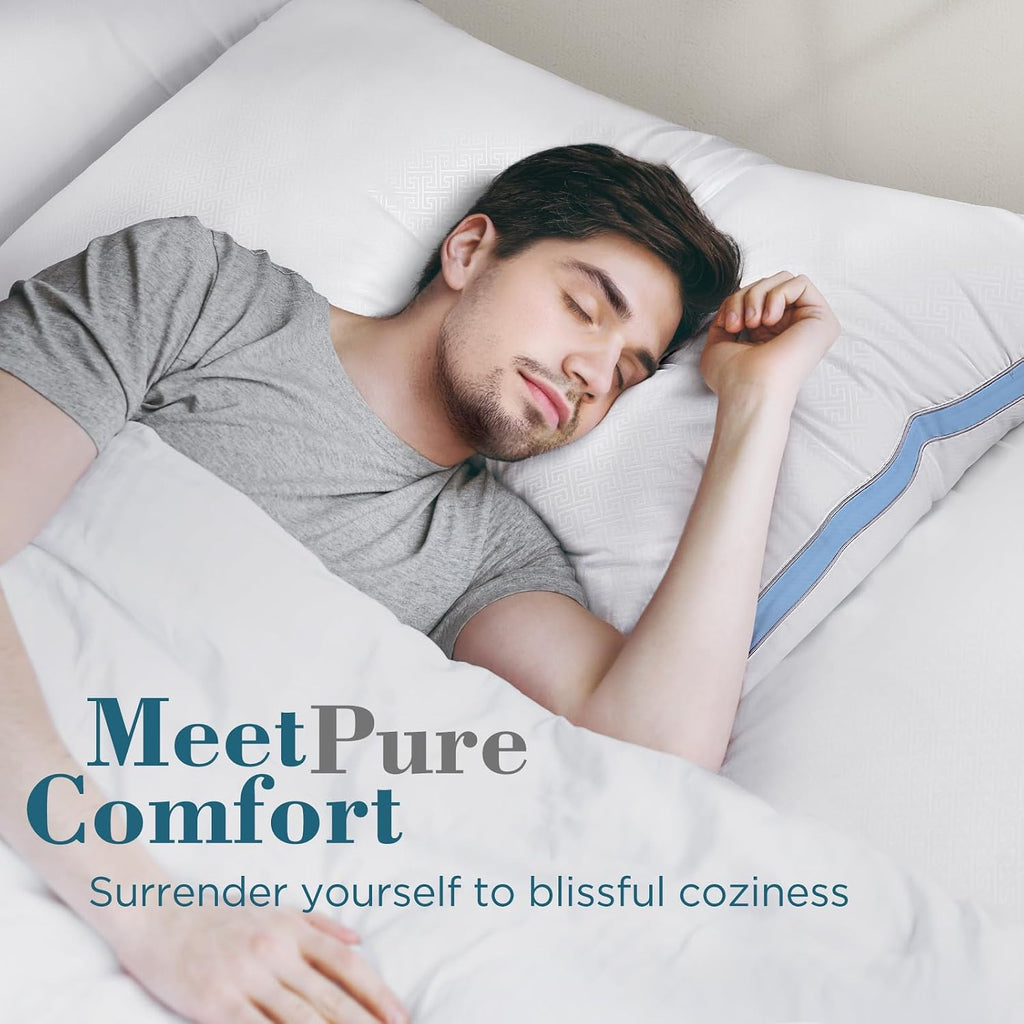 viewstar Bed Pillows King Sizes Set of 2, Hotel Quality Cooling Down Alternative Gusseted Pillows for Side, Back, or Stomach Sleepers, Blue