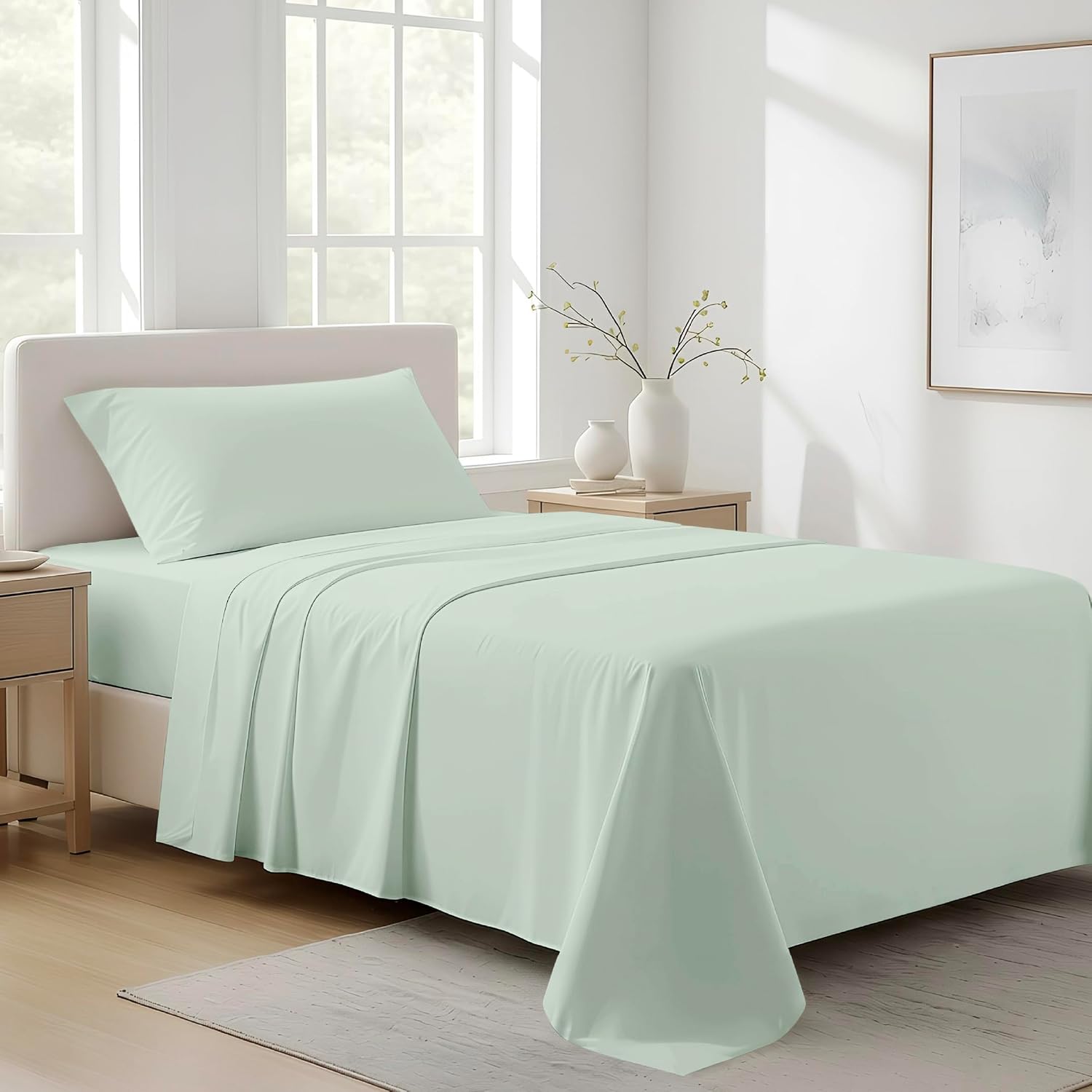 AshtonSheets 100% Organic Cotton Sheets Twin Size - 3 PC Organic Cotton Twin Size Percale Weave Sheet Set, Soft, Cooling, Crisp & Breathabl…