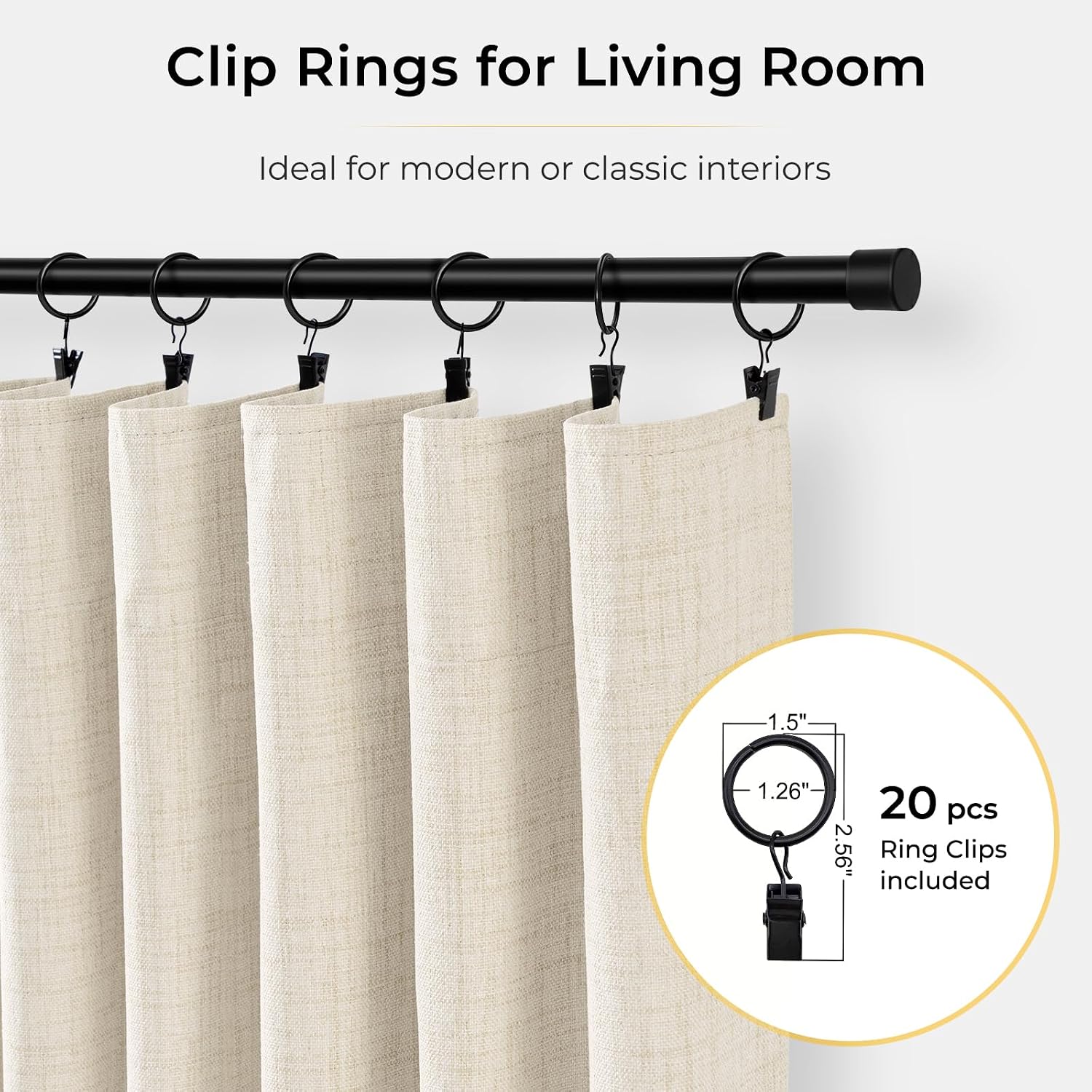 INOVADAY 100% Blackout Curtains for Bedroom, Black Out Curtains 90 Inch Long, Clip Rings Linen Blackout Drapes, Thermal Insulated Room…