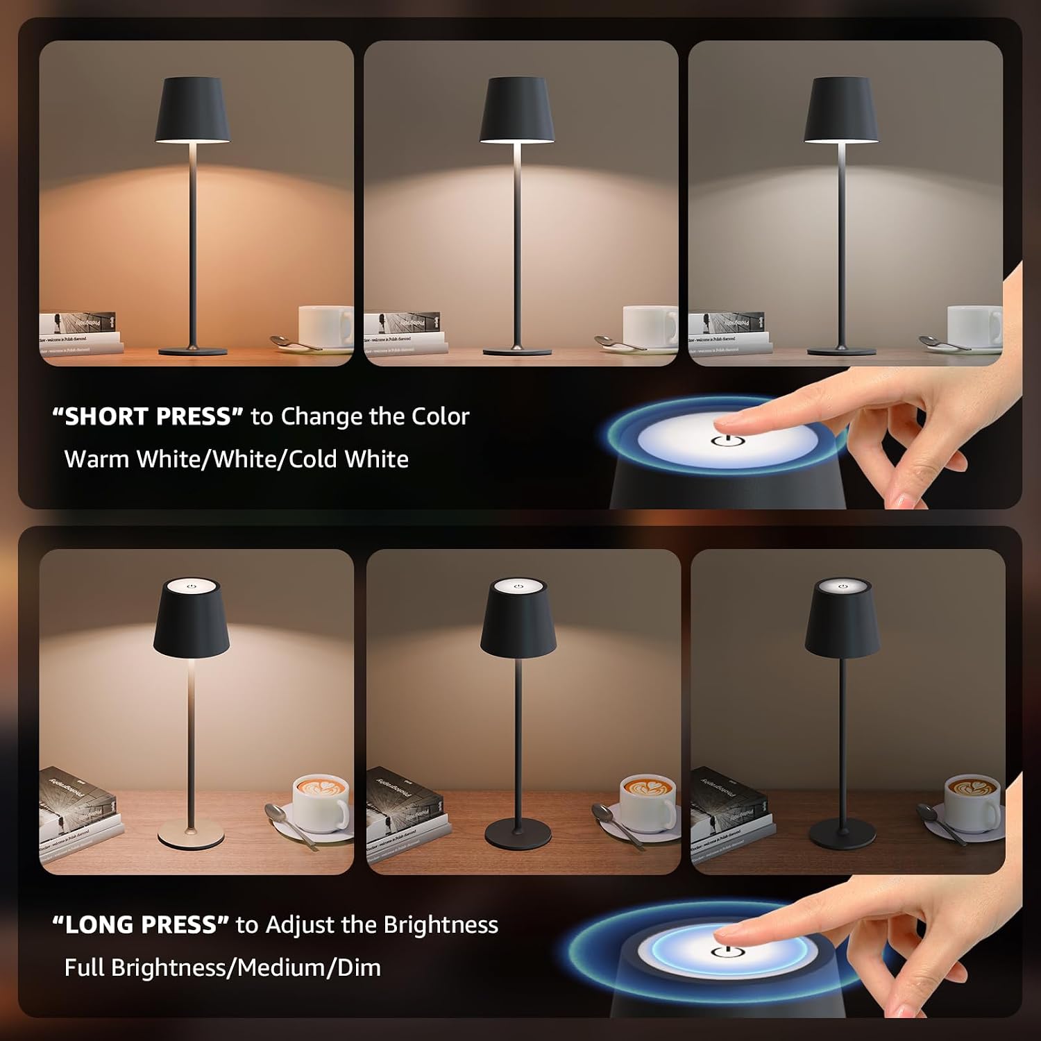 uuffoo 3 Pack Cordless Table Lamp Rechargeable 5000mAH Battery Operated Lights Touch Control LED Portable Desk Lamps 3 Color Dimming for…