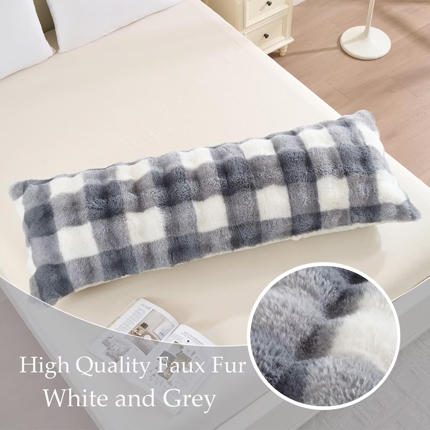 20"x54"Luxury Shaggy Faux Fur Body Pillow Cover, Bubble Fluffy Plush Bed Body Pillowcase with Zipper Closure, Soft Decorative Plush Long…