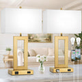Tobusa Modern Vintage Gold Table Lamp Set of 2, 28inch Tall Lamps for Living Room Bedroom with 2 USB Ports&AC Outlet, 3 Way Dimmable Touch…