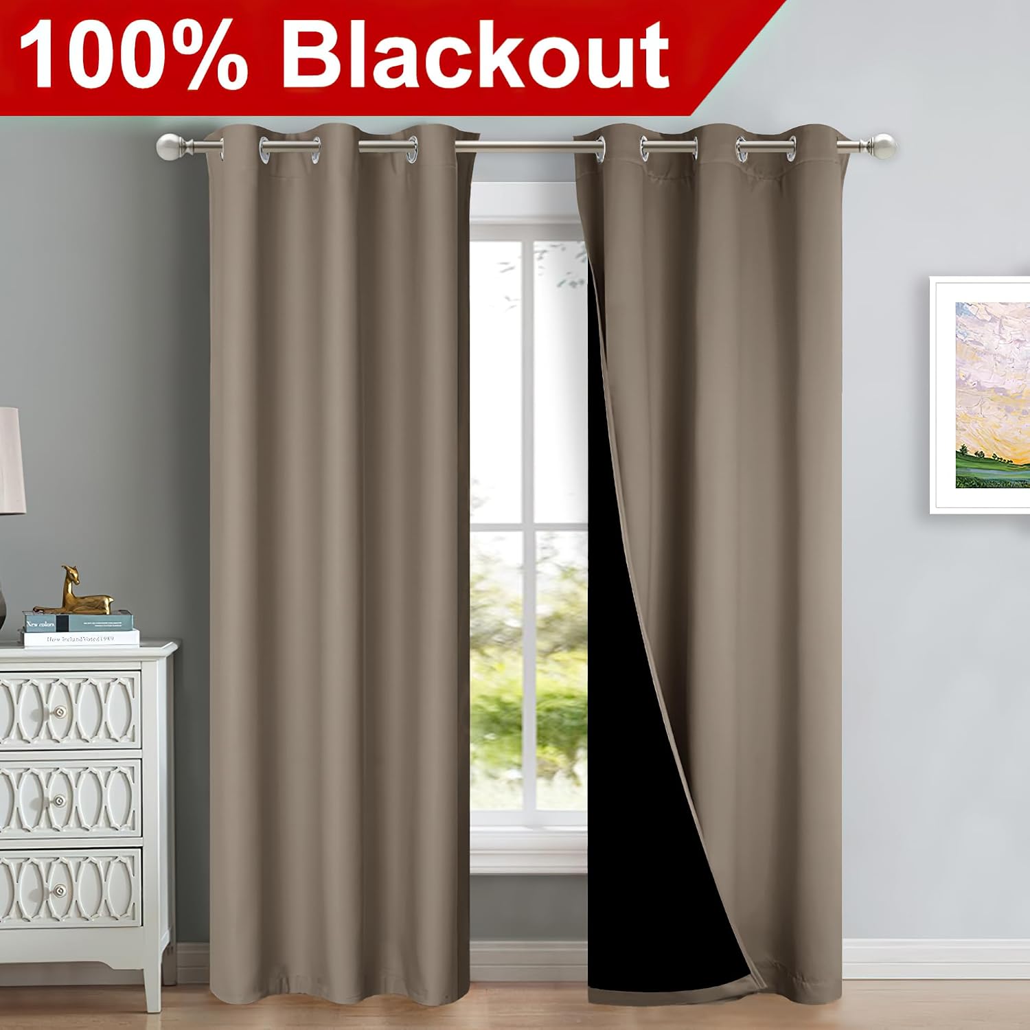 Nicetown Blackout Curtains 80 inches Long, Full Light Blocking Drapes with Black Liner for Nursery, Thermal Insulated Draperies for Hall, V…
