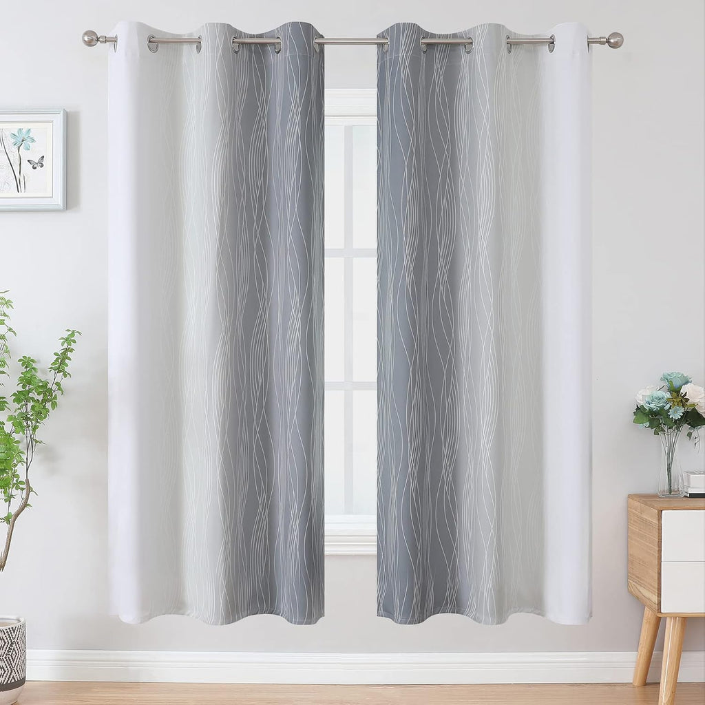 Estelartextiler Estelar Textiler Full Room Darkening Greyish White and Grey Blackout Curtains for Living Room, Ombre Thermal Insulated Full…