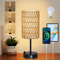 Touch Table Lamp For Bedroom with Bulb, Boho Small Desk Lamp For Living Room With Rattan & Linen Shade, 3 Way Dimmable Bedside Table Lamp…