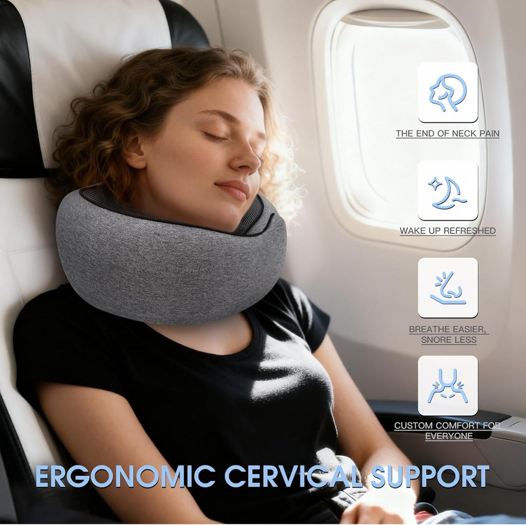 Neck Travel Pillows for Airplanes Memory Foam Neck Comfort Pillow Compact Ergonomic Design Sleeping Essentials for Long Flights Car Rides…