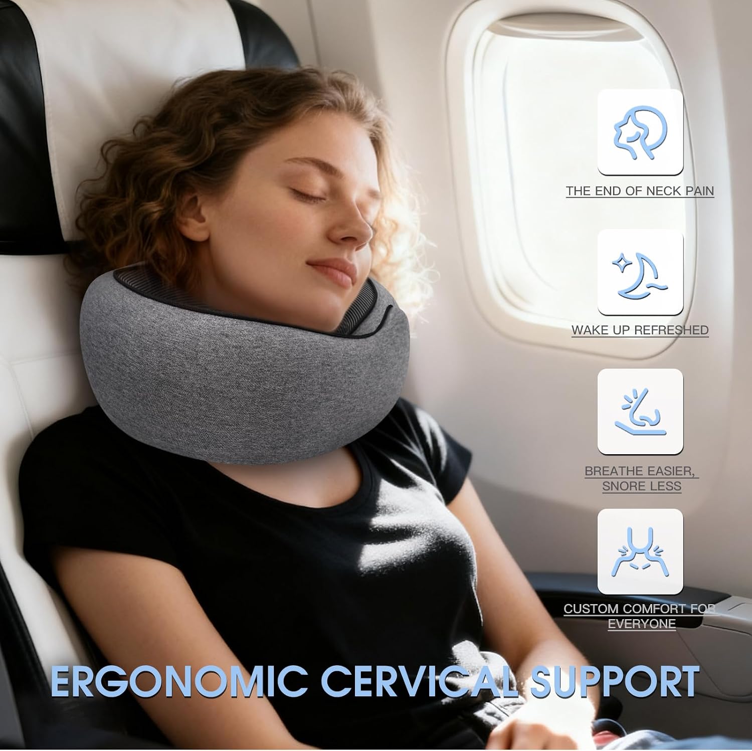 Neck Travel Pillows for Airplanes Memory Foam Neck Comfort Pillow Compact Ergonomic Design Sleeping Essentials for Long Flights Car Rides…