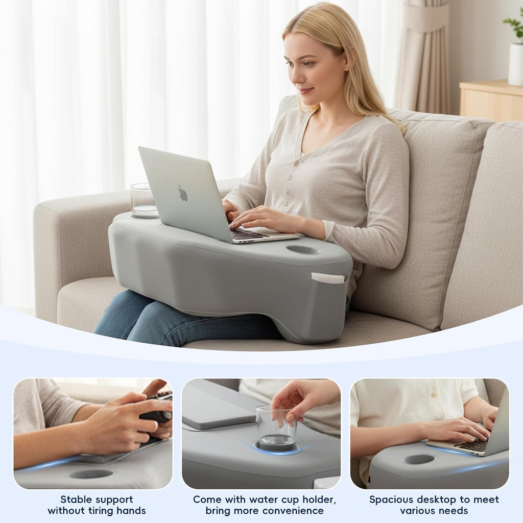 Reading Pillow for Gaming, Large Arm Rest Pillow for Adult, Memory Foam Desk Pillow with Cup & Phone Holder for Reading, Working…