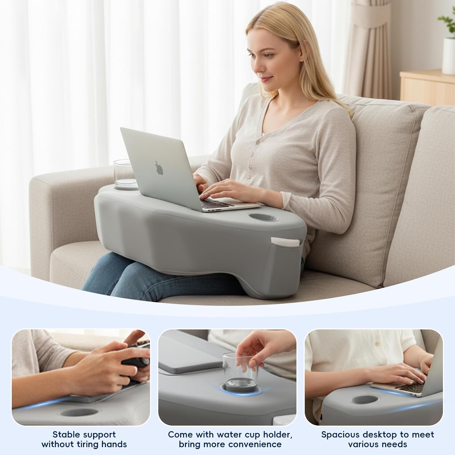 Reading Pillow for Gaming, Large Arm Rest Pillow for Adult, Memory Foam Desk Pillow with Cup & Phone Holder for Reading, Working…
