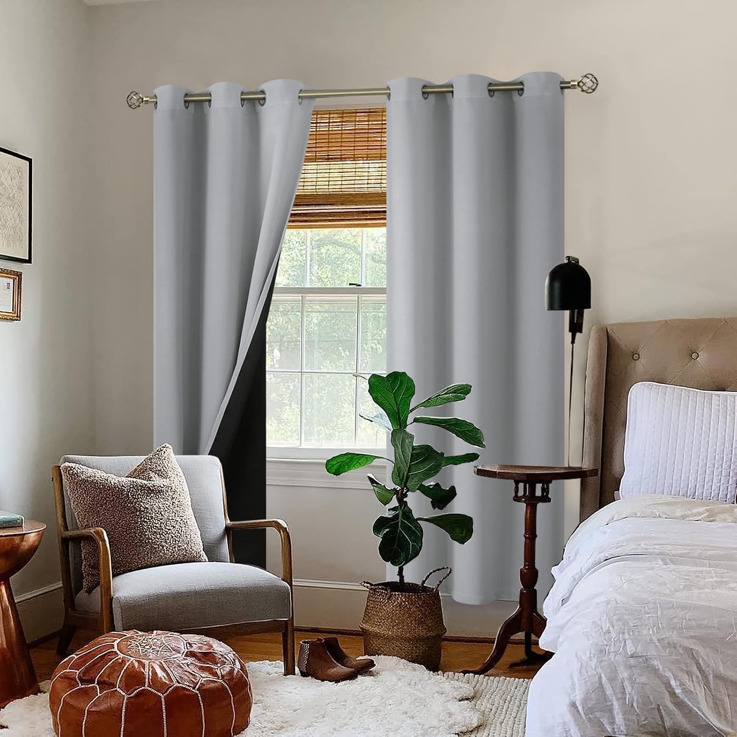 BGment Thermal Insulated 100% Blackout Curtains for Bedroom with Black Liner, Double Layer Full Room Darkening Noise Reducing Grommet Curta…