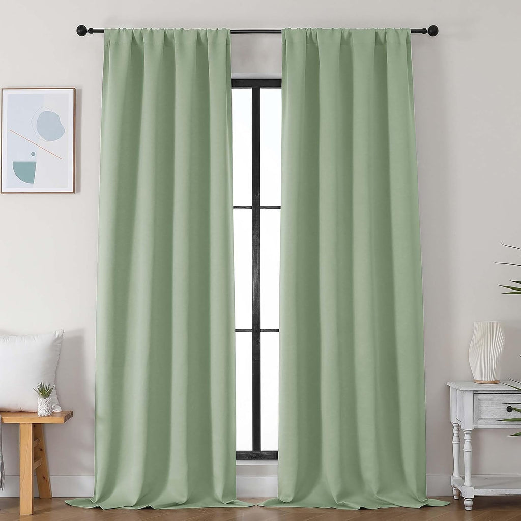 Simplebrand Ava Light Green Blackout Curtains for Bedroom 96 Inches Long 2 Panels, Solid Thermal Insulated, Energy Saving Nursery Window Tr…