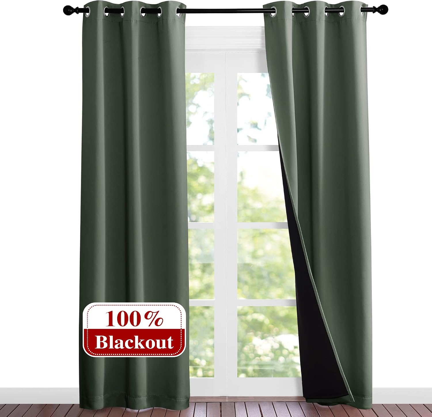 Nicetown Dark Mallard Blackout Curtains 84 inches Long, Full Light Blocking Drapes with Black Liner for Nursery, Noise Reducing Thermal Ins…