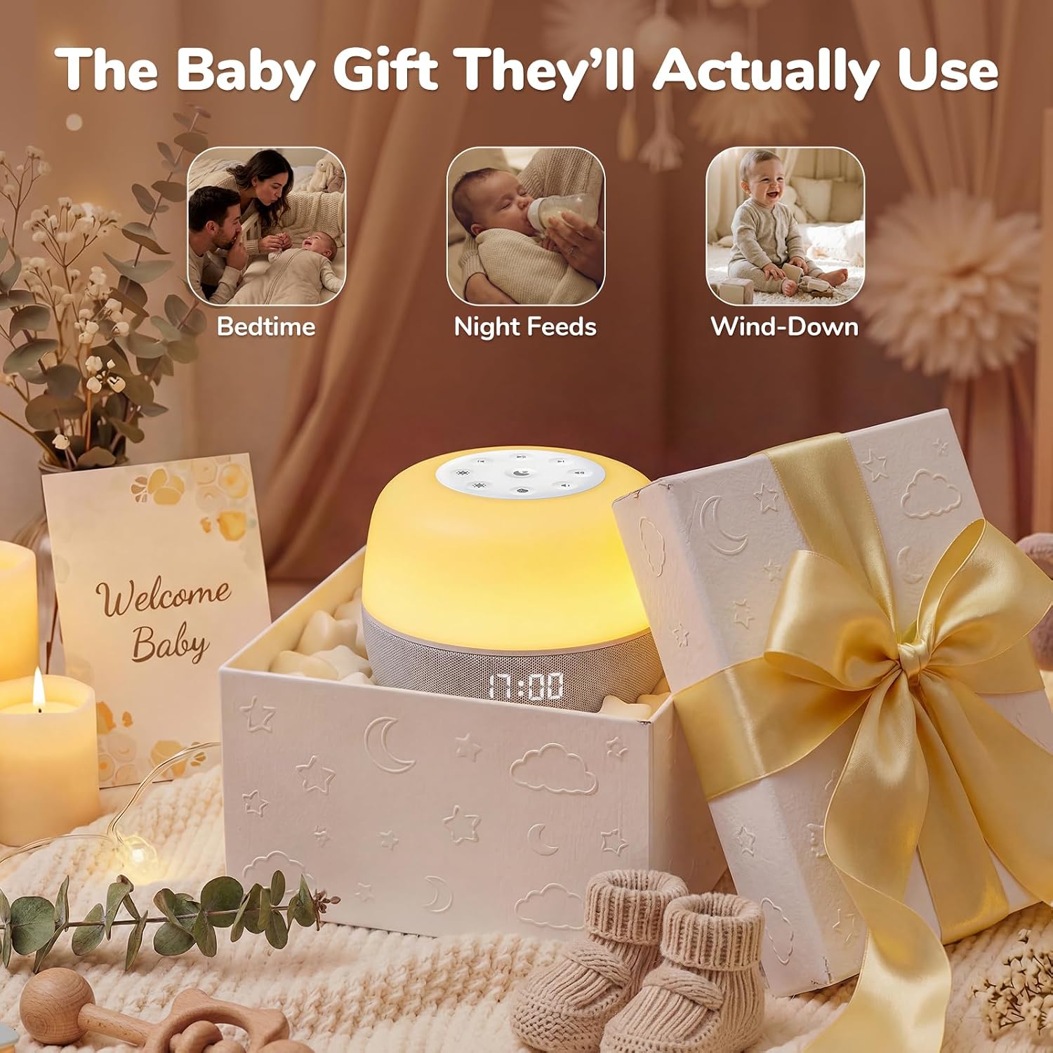 2025 Mom's Choice Awards | Sound Machine Baby White Noise Machine with Sunrise Alarm Clock & App Control – 360° RGB Night Light, Sleep…