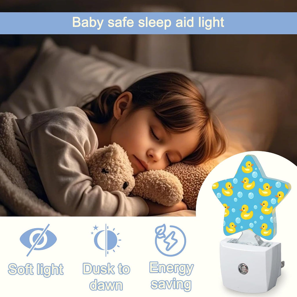 Snowmolle Cute Duck Night Lights Plug Into Wall, Yellow Cartoon Rubber Ducks Star Night Light for Kids, Nightlight with Dusk to Dawn Smart Se…