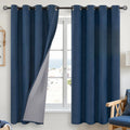 YoungsTex Navy Blue Linen Blackout Curtains 63 Inch Length for Bedroom, Thermal Insulated Black Out Drapes with Grommet Room Darkening Priv…