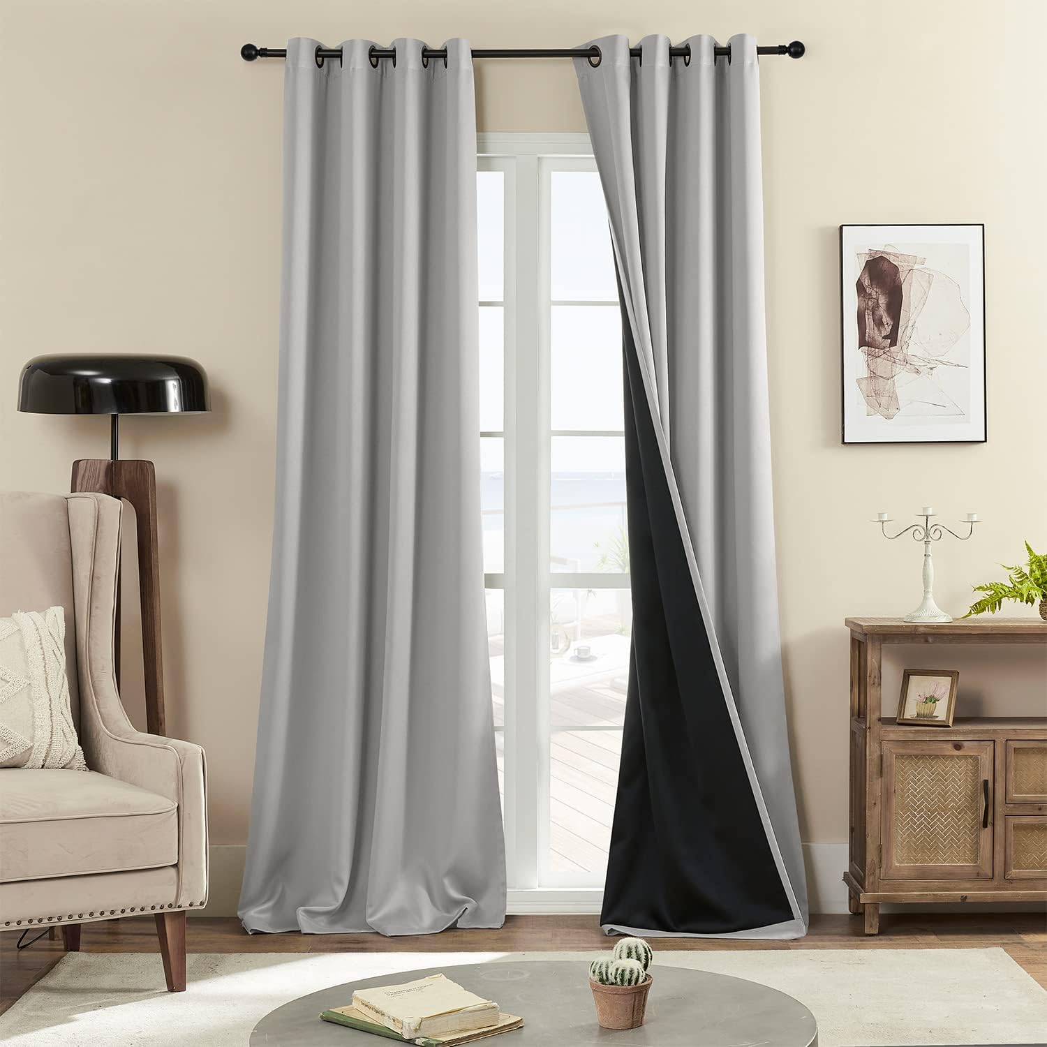Rutterllow 100% Blackout 330 GSM Curtains, Full Shade Long Complete Drapes for Living Room, Thermal Insulated Bedroom Window Treatment Drap…