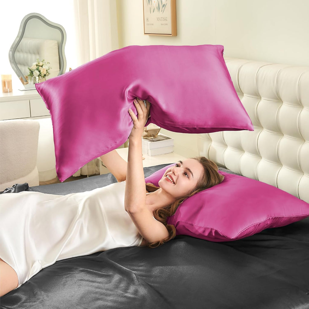 Infiixso Silk Pillow Cases 2 Pack Standard Size, Ultra Smooth & Soft Mulberry Silk Pillow Case for Hair and Skin, Breathable Cooling Silk P…