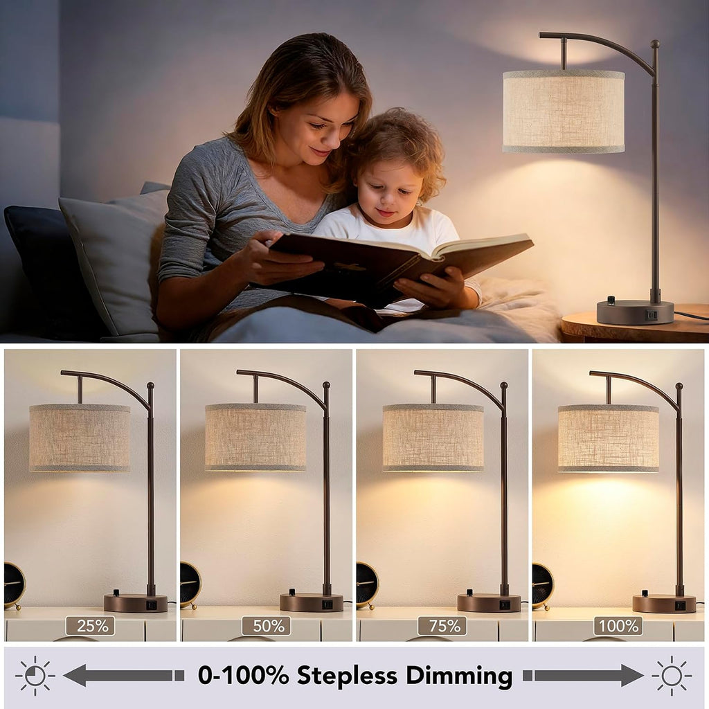 Table Lamp for Living Room Bedroom, 23.5" Table Lamps Set of 2 with USB C+A Ports, Bedside Lamps for Nightstand with Linen Lamp Shades, 2…