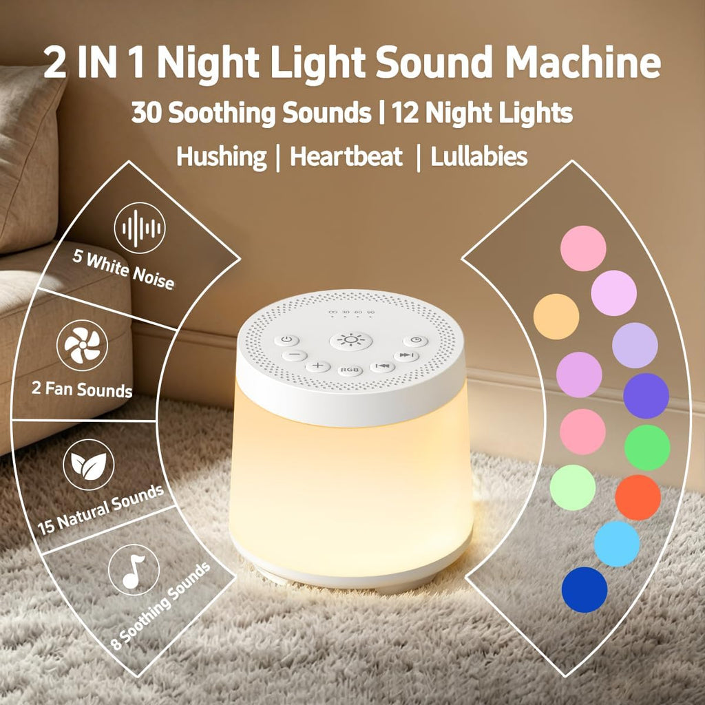 Baby Sleep Night Light Sound Machine Battery Nursery Night Lamp 12 Colors 30 Soothing Sounds for Newborn Toddler Kids Adults White Noise…