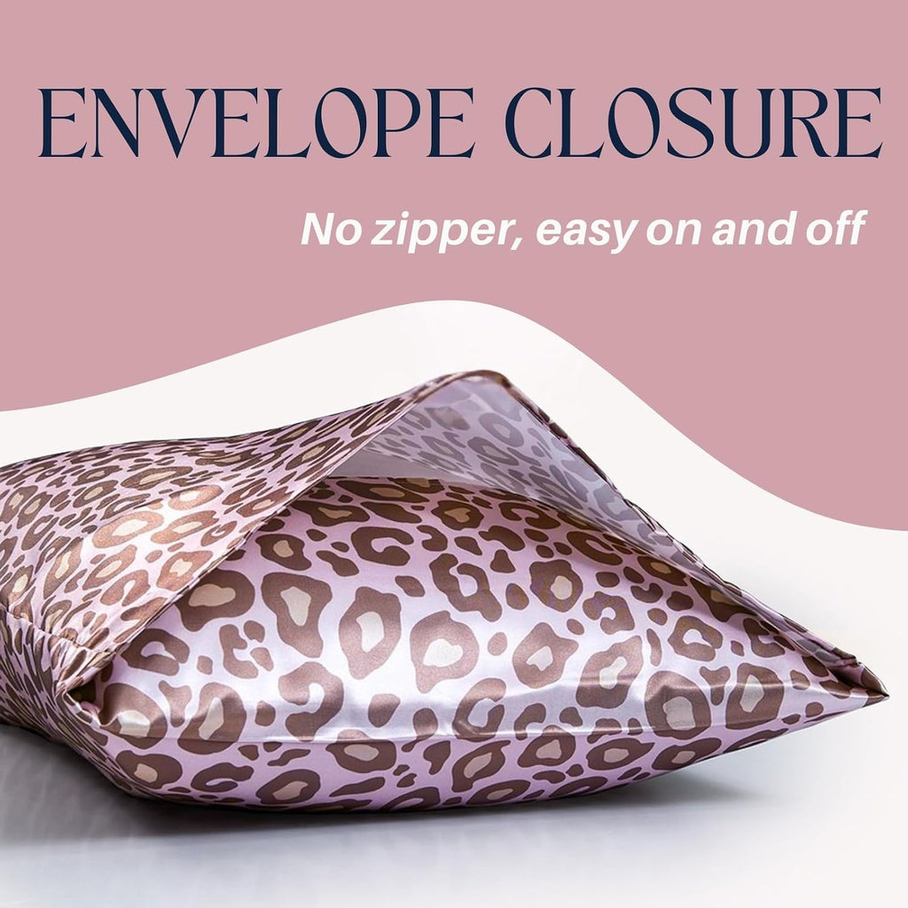 Lcbd Satin Pillowcase for Hair and Skin, Pink Leopard Printed Pillow Cases Set of 2, Queen Size Cheetah Print Silk Satin Pillow Covers for…