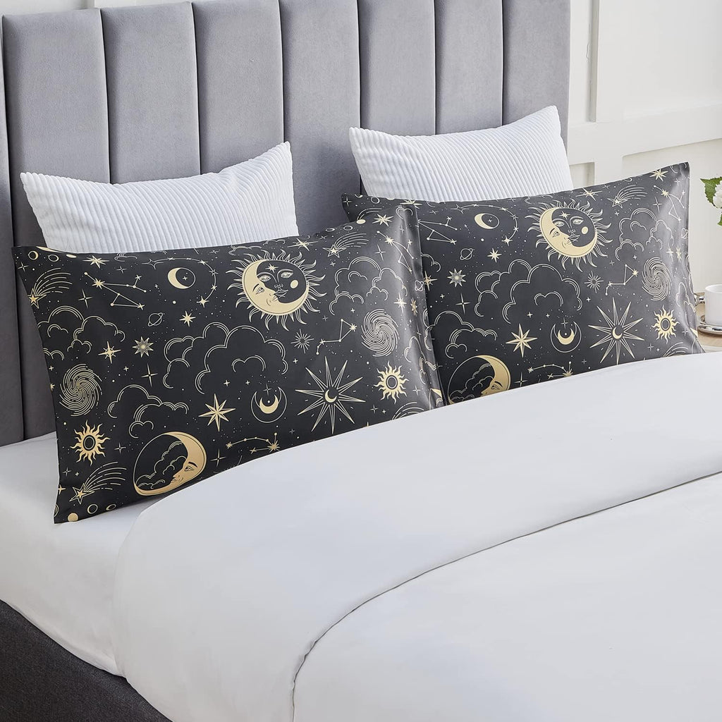 EXQ Home Satin Pillowcase for Hair and Skin King - Black Printed Silk Pillowcase 2 Pack 20x40 inches - Satin Pillow Cases Set of 2 with…