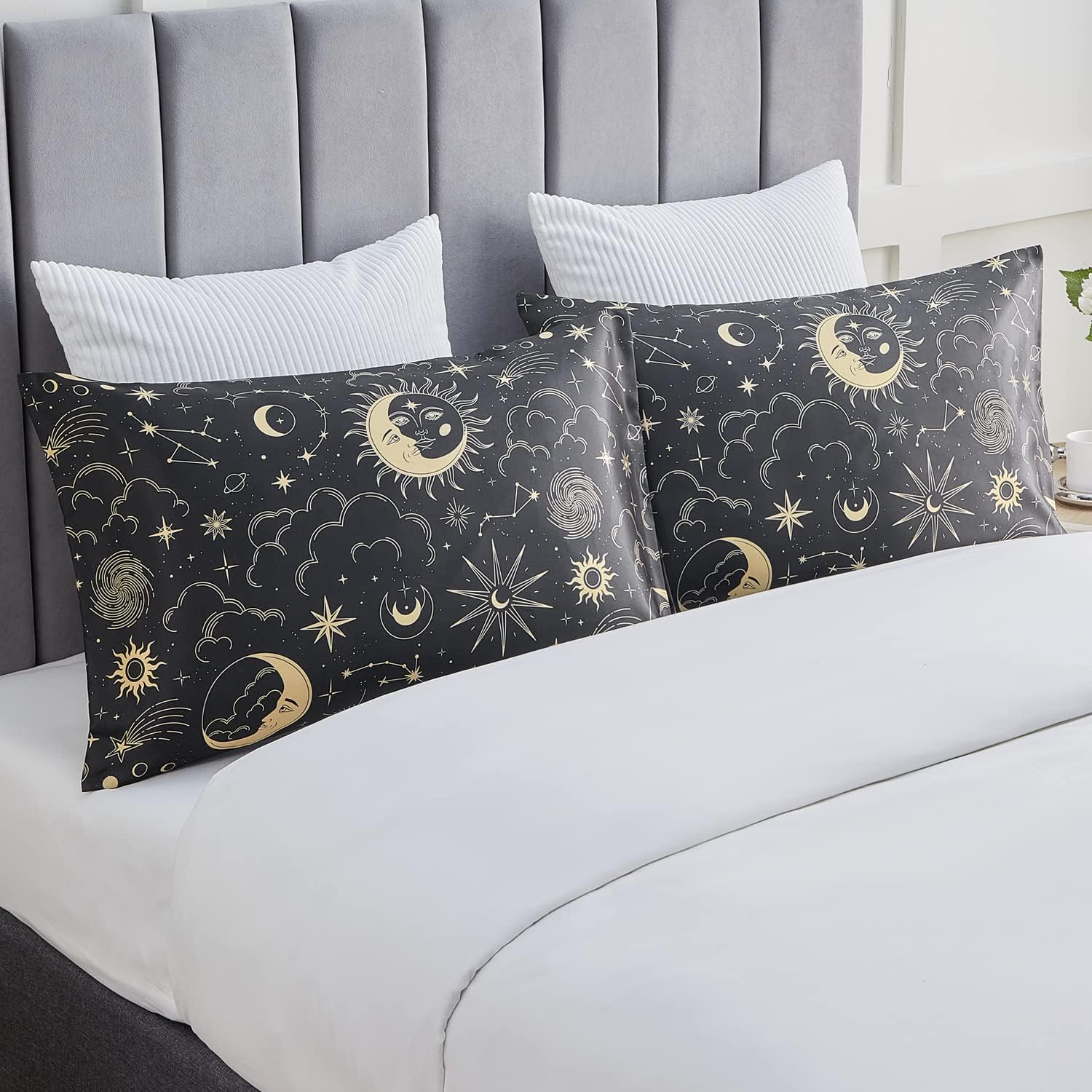 EXQ Home Satin Pillowcase for Hair and Skin - Black Printed Silk Pillowcase 2 Pack 20x26 inches - Standard Satin Pillow Cases Set of 2…