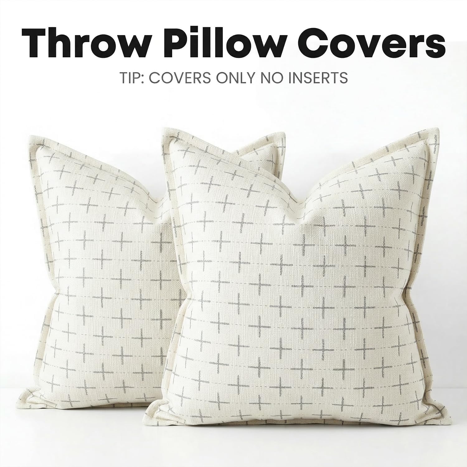 AVOINcolorlife AVOIN colorlife Pack of 2 Decorative Throw Pillow Covers 20x20 Inch, Flange Edges Woven Textured Cushion Case Home Decor for…