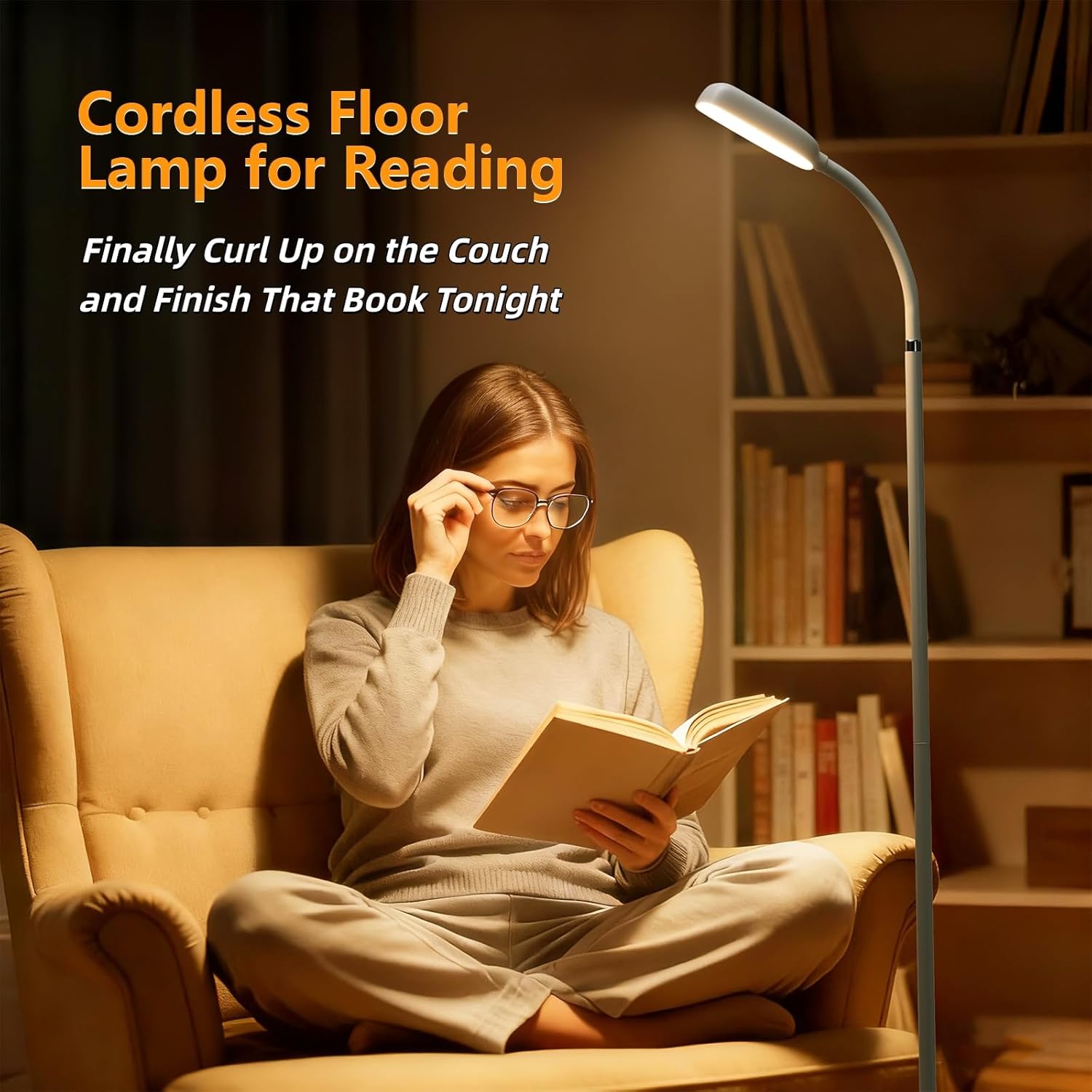 Cordless Portable Floor Lamp, Adjustable Gooseneck with Touch Switch, 3 Color Modes, Lightweight & Rechargeable for Living Room, Bedroom…