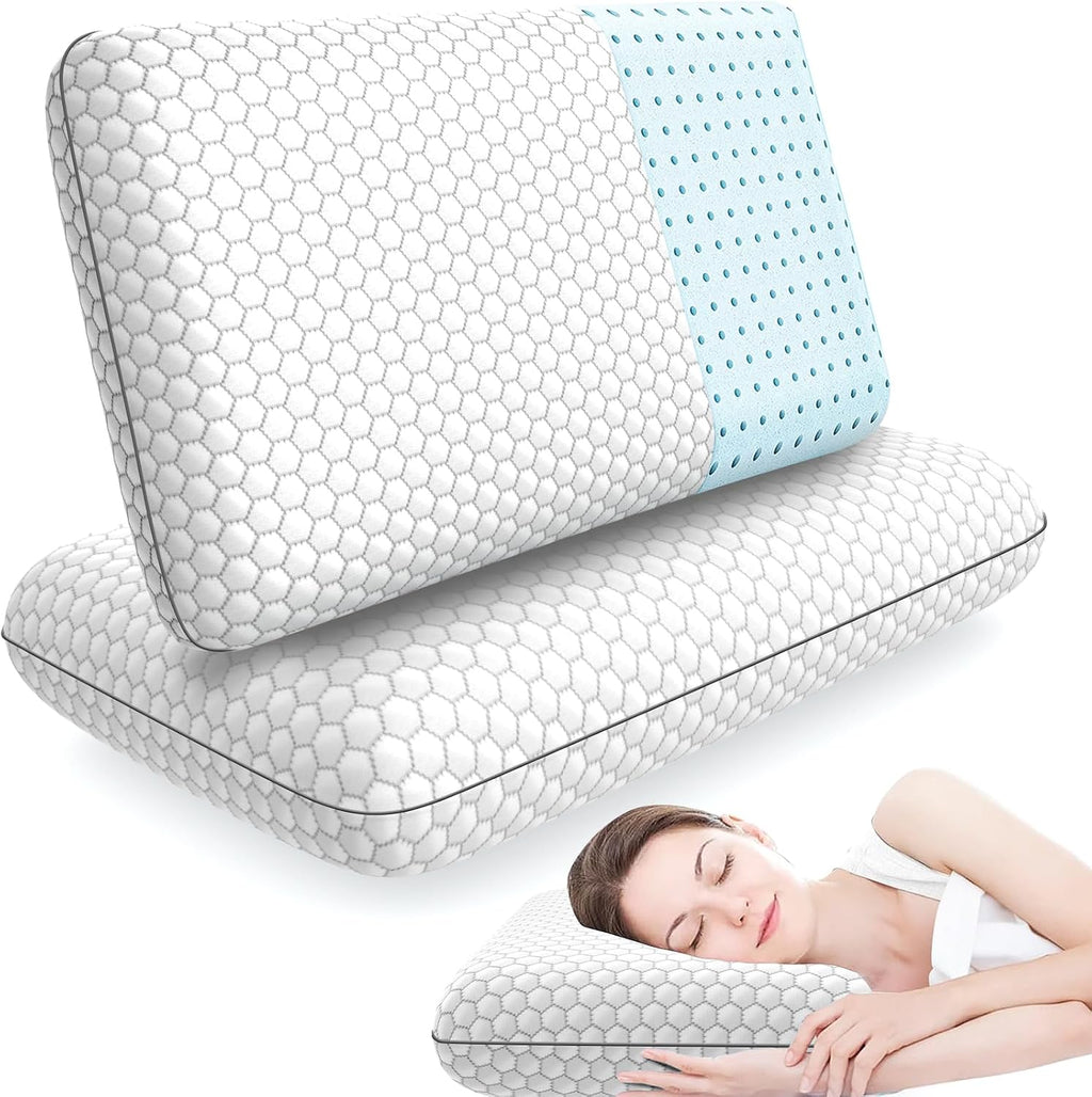 CushyOasis Memory Foam Pillows for Side, Back and Stomach Sleepers, Set of 2, Bed Pillow with Washable Cover and Breathable Mesh, Bed Pillo…