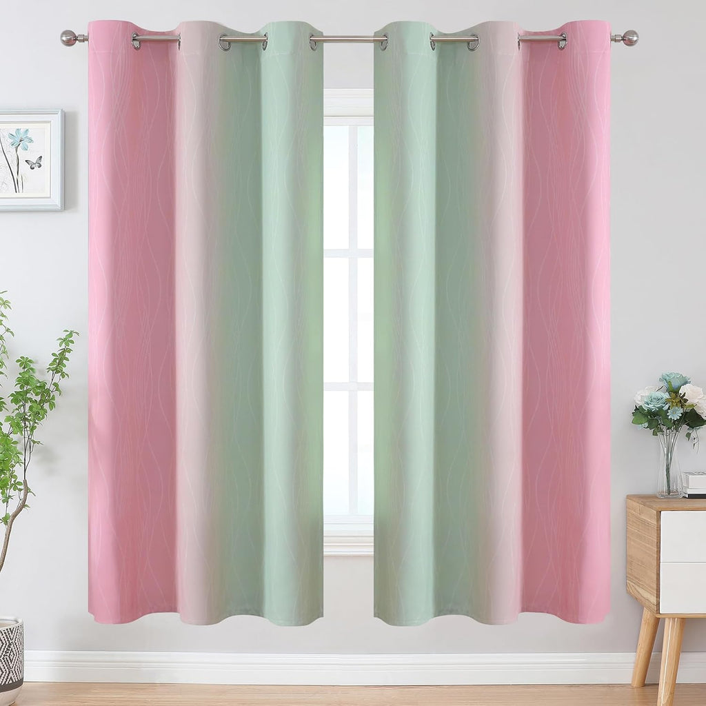 Estelartextiler Estelar Textiler Sage Green and Pink Ombre Blackout Curtains 72 Inches Length for Bedroom, Thermal Insulated Light Blocking…