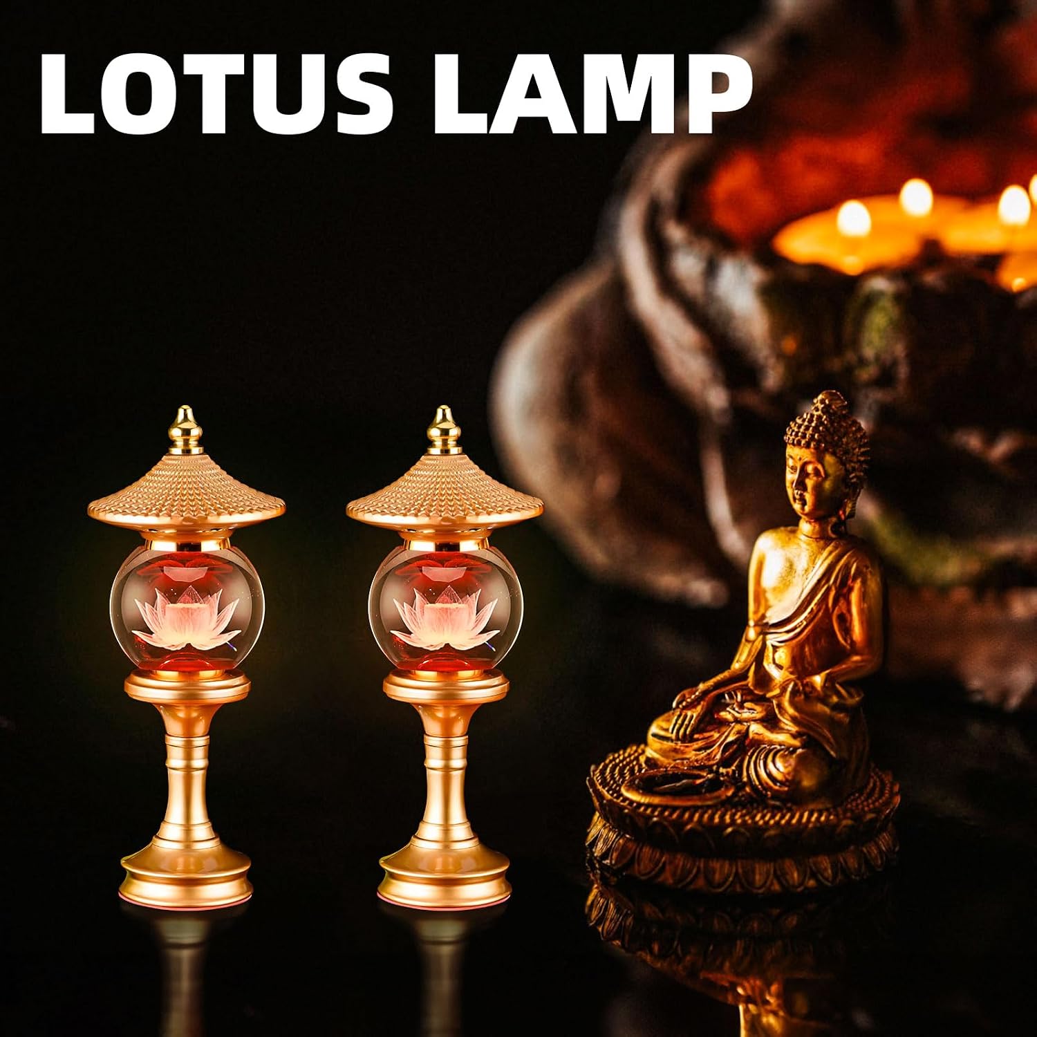 Lotus Lamp for Meditation, 7 Color Changing Crystal Buddha Light with Adjustable Switch, Ritual Decor for Buddhist Altar, Yoga Room, Home…