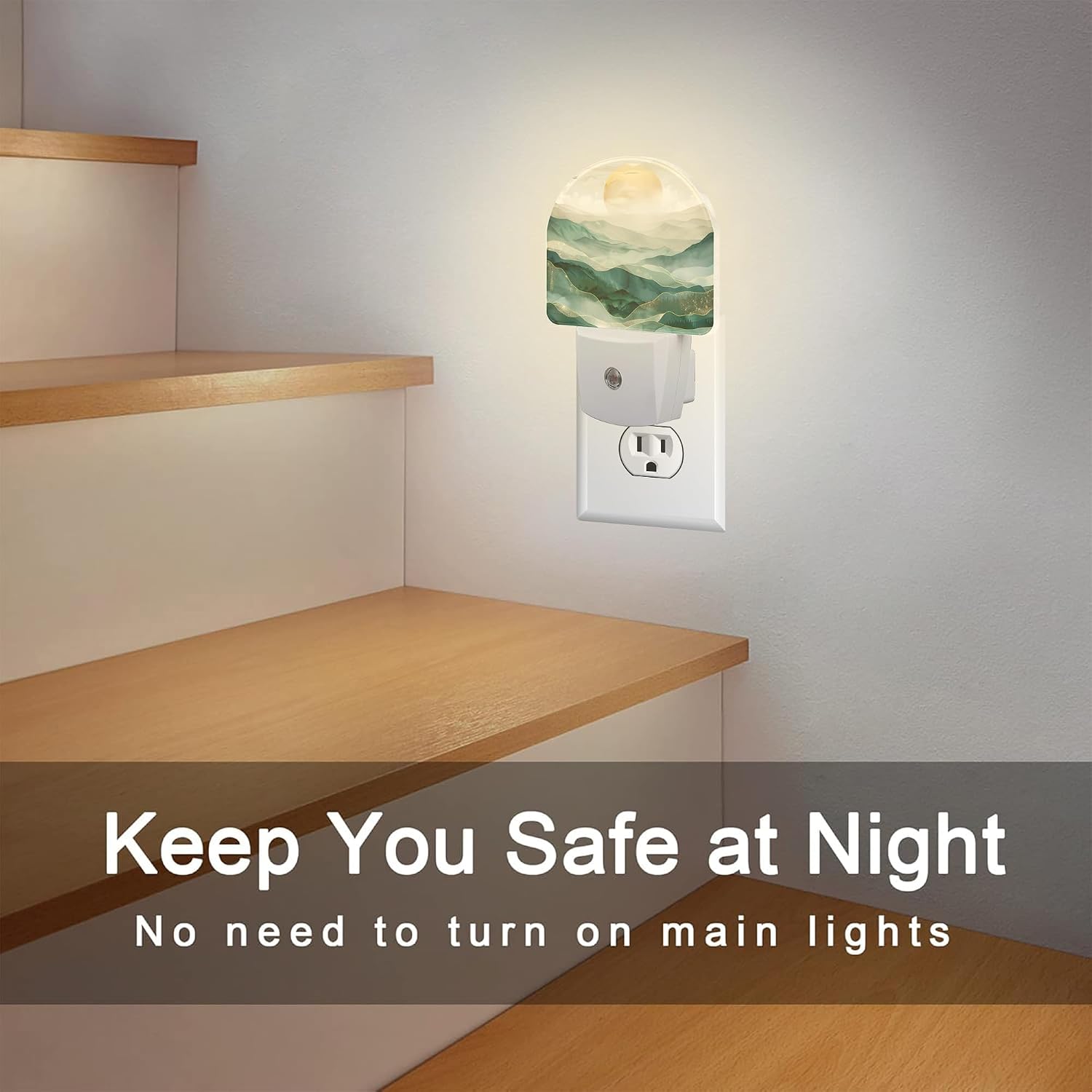 Golden Mountains with Sun Night Light for Kids, Watercolor Sunrise Mountain Night Light Plug in with Dusk to Dawn Sensor,0.5w Energy…