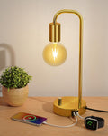 ONEWISH Industrial Table Lamp with 2 USB Port, Stepless Dimmable Nightstand Bedside Lamps for Bedroom, Desk Lamps with 2700K Gold Gradient…