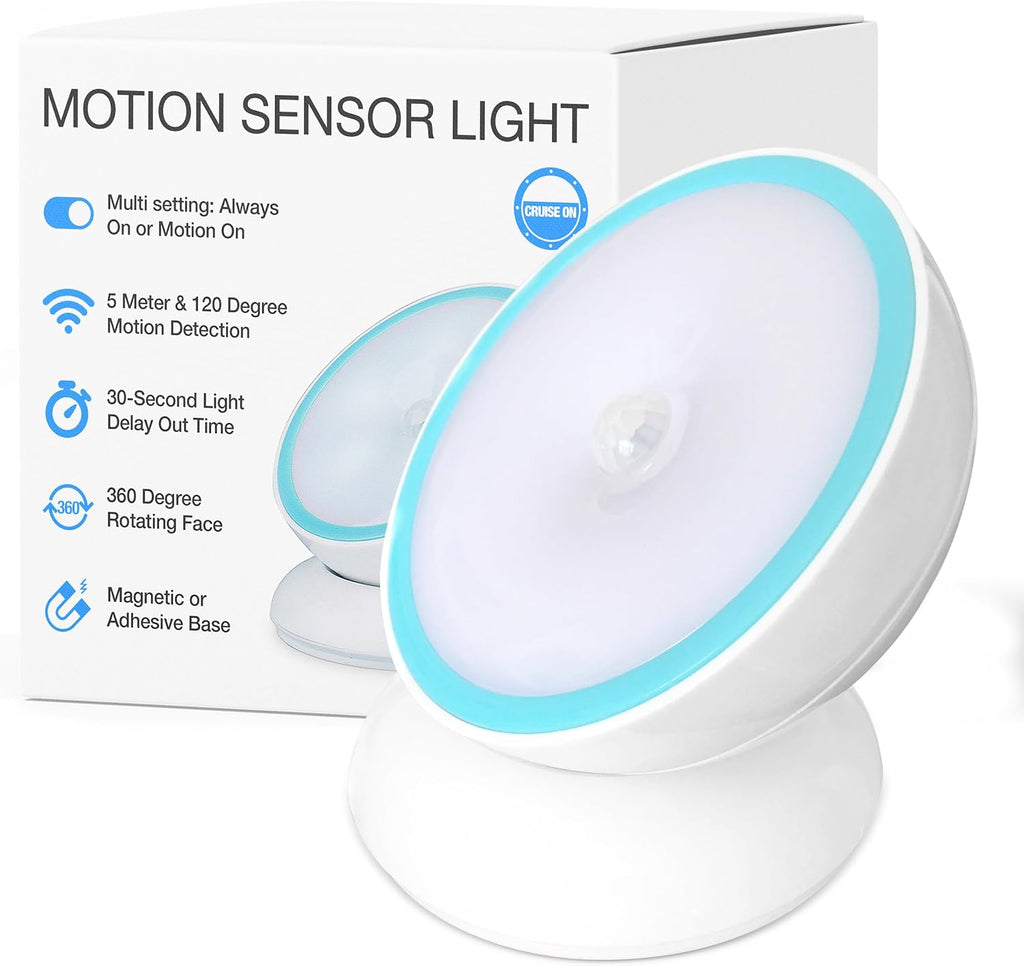Cruise On Motion-Activated Battery LED Light with Magnetic Base, 360° Rotating Night Lamp for Closets, Bathrooms, Hallways & Cabinets…