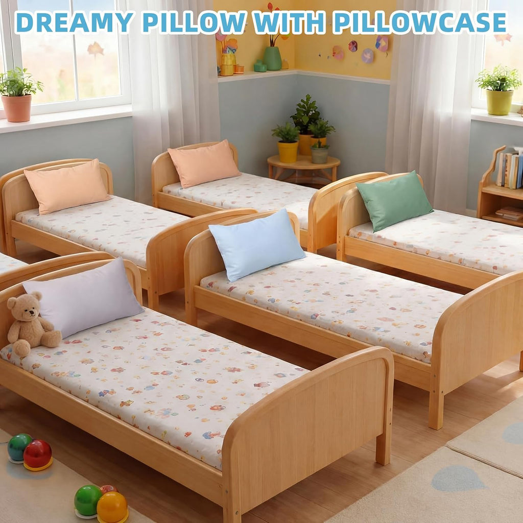 Kigley 16 Pcs Mini Pillow 14" x 9" Small Pillows for Sleeping Daycare Travel Nap Time Neck Lumbar (Classic Colors) 16 Pcs 3.15 inches blue