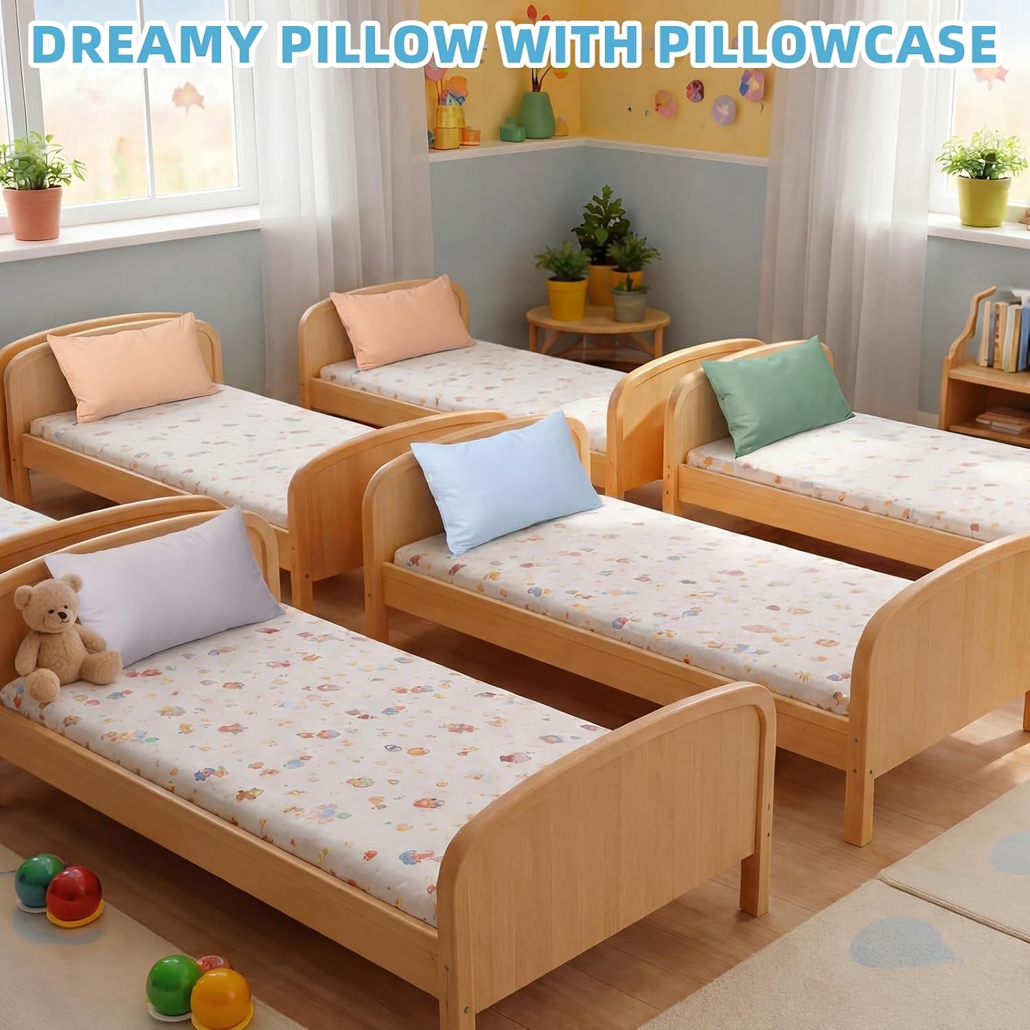 Kigley 16 Pcs Mini Pillow 14" x 9" Small Pillows for Sleeping Daycare Travel Nap Time Neck Lumbar (Classic Colors) 16 Pcs 3.15 inches blue