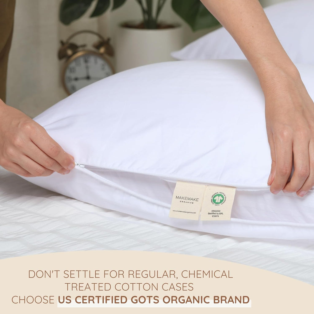 MakemakeOrganics Makemake Organics Organic Cotton Pillow Protector (Set of 2) GOTS Certified Organic Pillow Cases Zippered Breathable Barri…