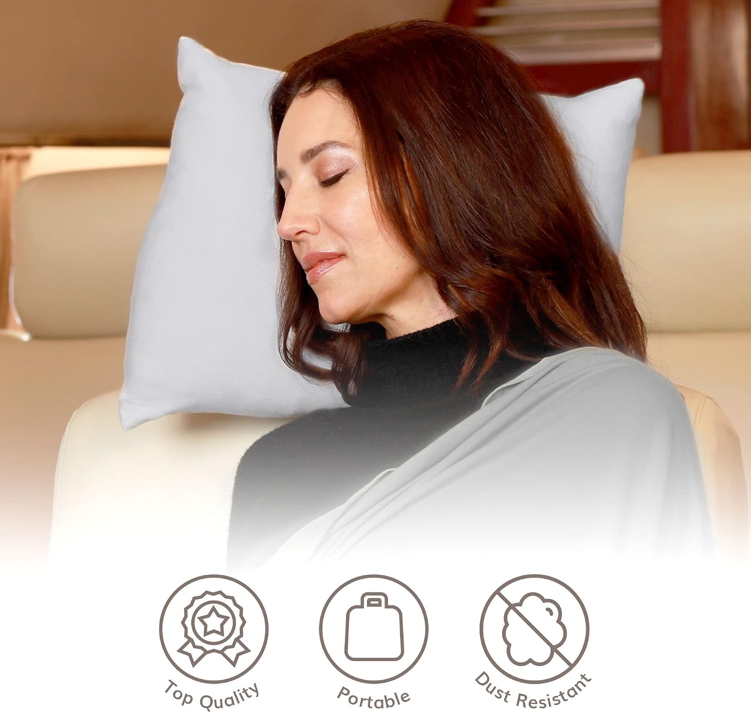 Happyluxe Odyssey Travel Pillow for Long Flights - Soft, Small, Alternative to Down and Memory Foam. 17 x 13in - Made in The USA, Silver…