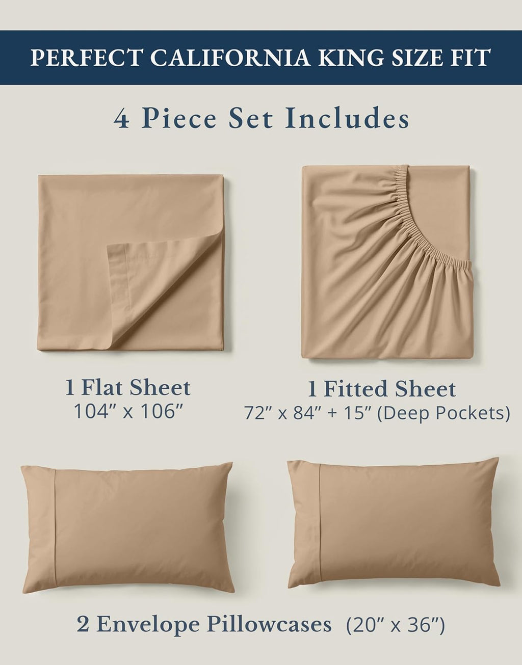 LaneLinen LANE LINEN 100% Organic Cotton California King Sheets Set, 4-Piece Organic Cotton Percale Weave Ultra Soft & Comfy Machine Washab…