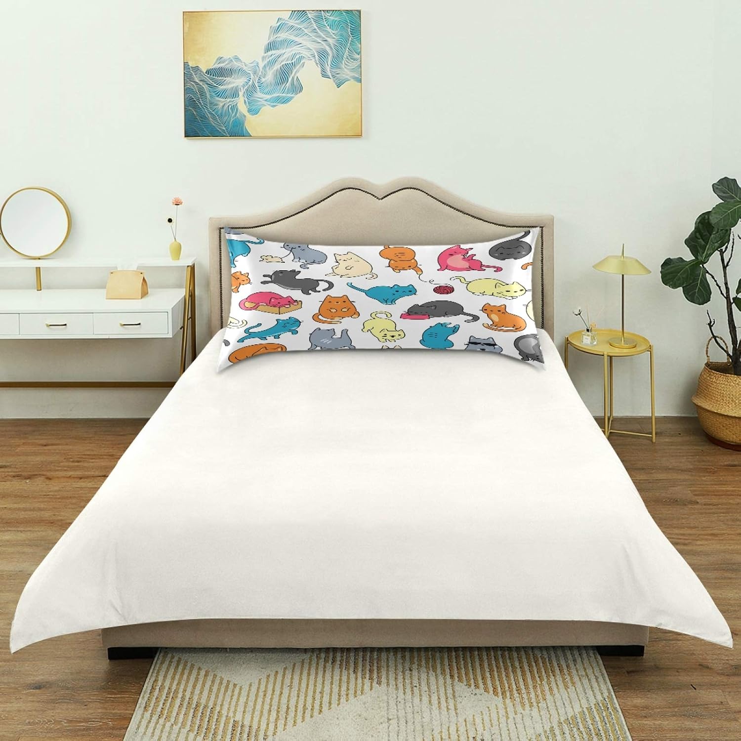 Blueangle Color Cartoon Cat Satin Pillowcase for Hair and Skin Silk Pillowcase, Standard Size(20x26 inches) - Satin Pillow Covers with…