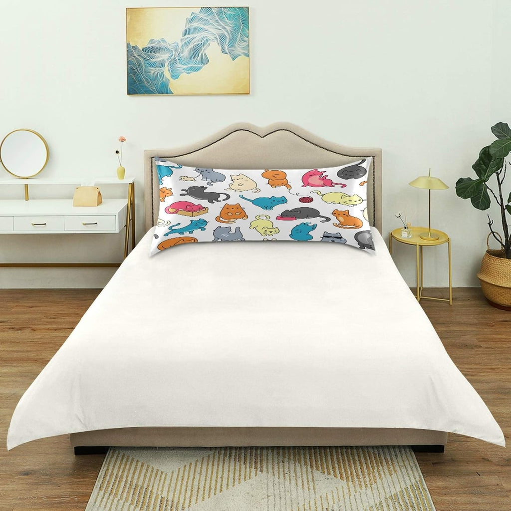 Blueangle Color Cartoon Cat Satin Pillowcase for Hair and Skin Silk Pillowcase, Queen Size(20x30 inches) - Satin Pillow Covers with…