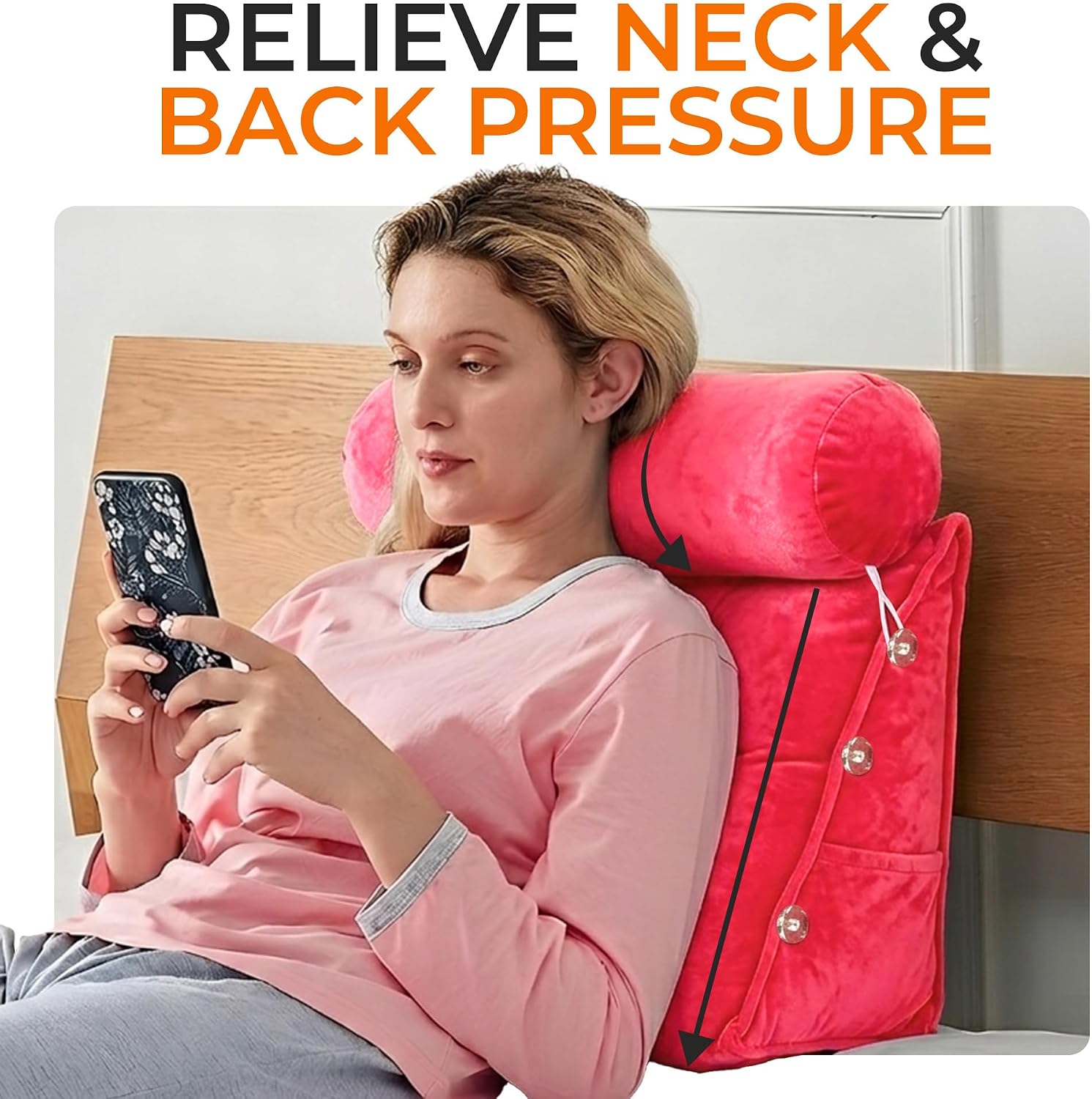 Cheer Collection Reading Wedge Pillow - Adjustable Wedge Reading Pillow with Neck Support, Hollow Fiber-Filled Backrest Pillow for…